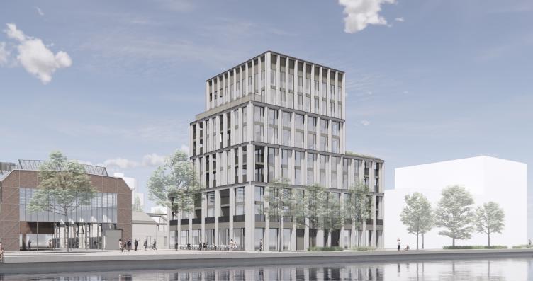 aanzicht appartementengebouw aan de kade